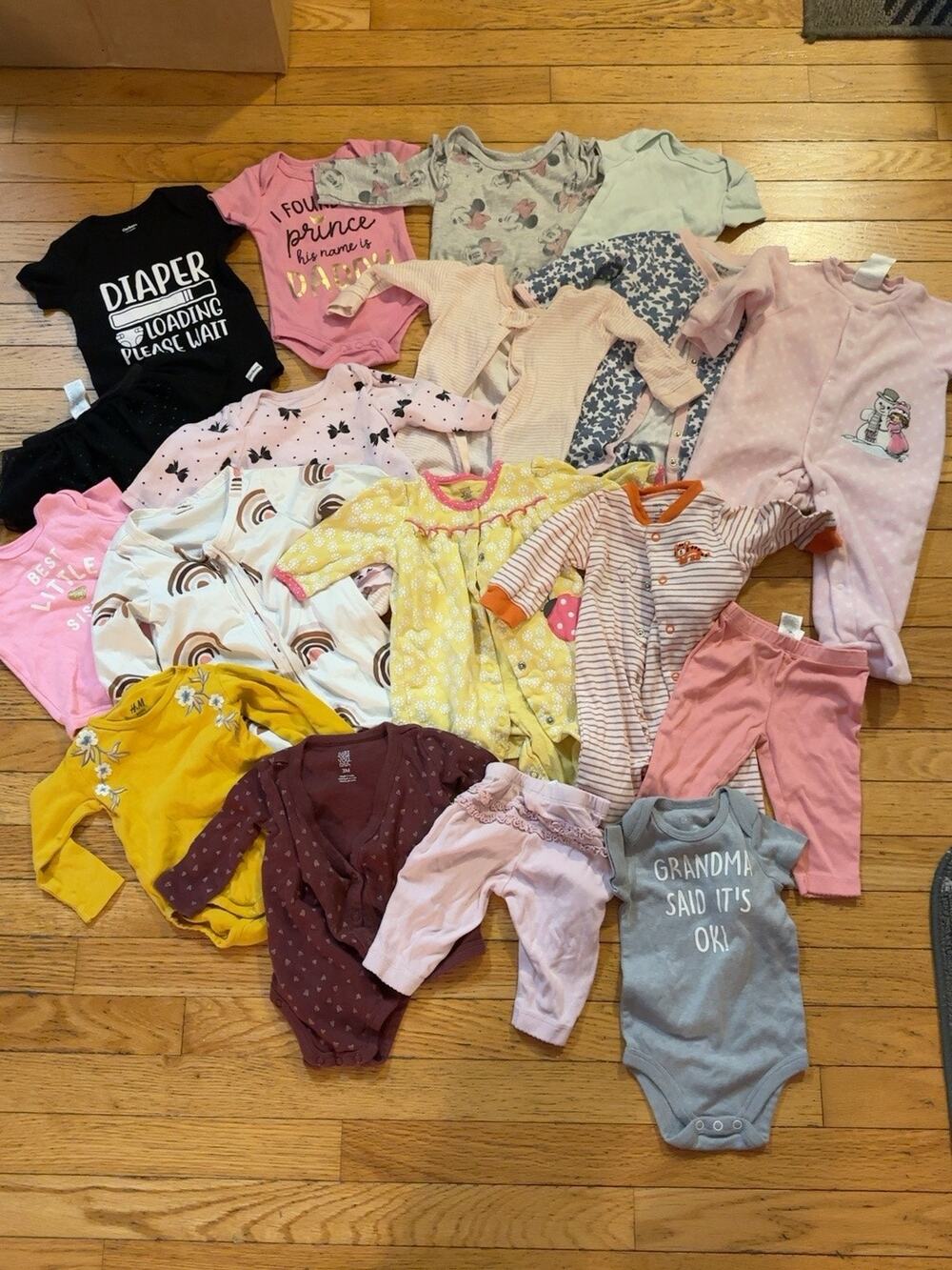 Baby Girl Clothes Lot 3 Months Carter’s Gerber Disney H&M Bodysuits 18 pcs